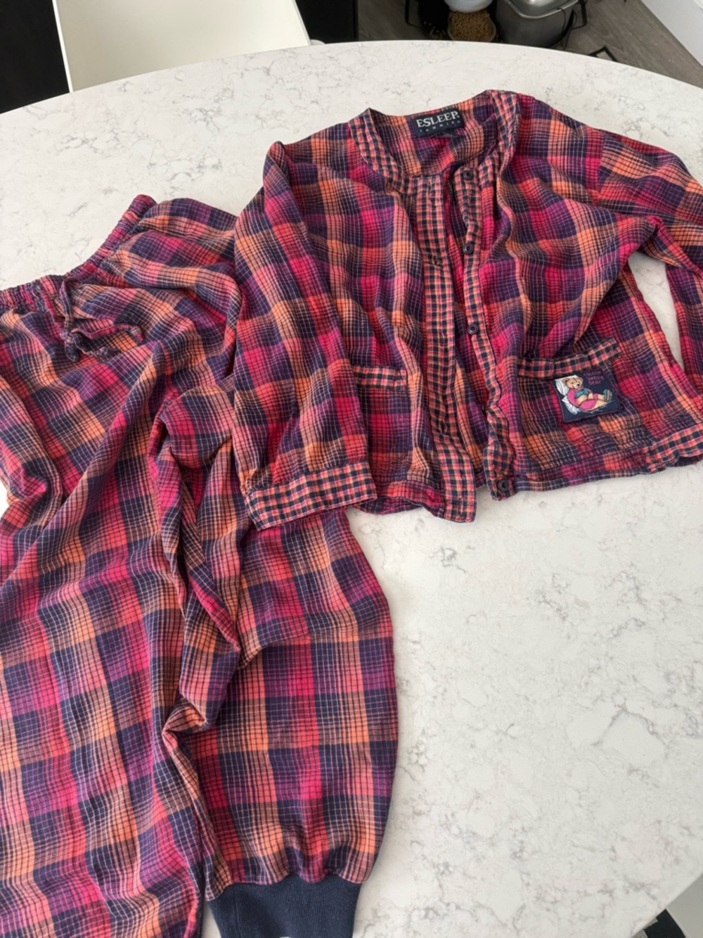 E.SLEEP Plaid Two-Piece Pajama Set in Pink & Orange
